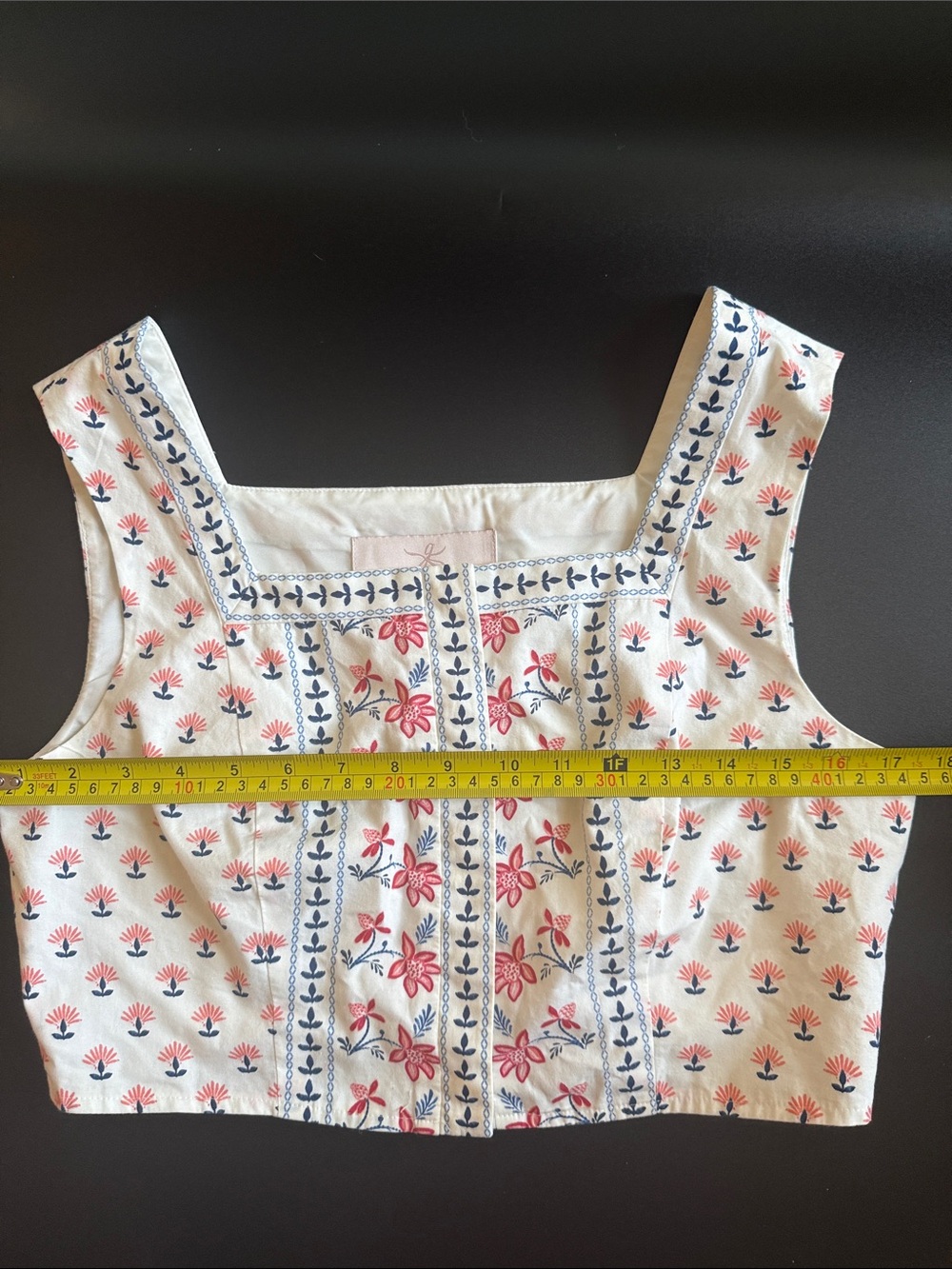 Gal Meets Glam Collection Mila Floral Block Print Square Neck Crop Top Size 6 - Picture 3 of 6